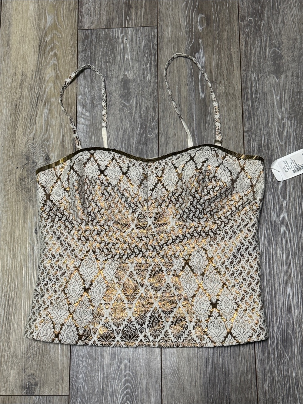 Free People White and Gold Brocade Bustier Camisole